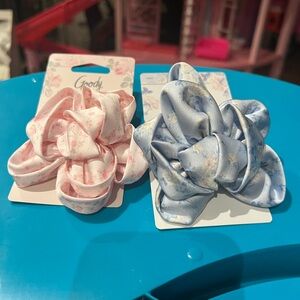 LoveShackFancy Floral Satin Hair Tie- Pink and Blue Set of 2